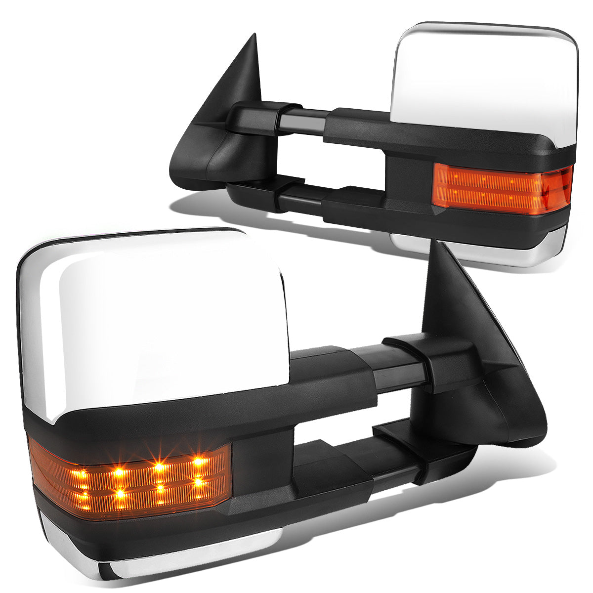 RETROVISORES EXTENDIBLES TOWING MIRROR - 03-06 CHEVY SILVERADO, GMC SIERRA, CHEVY TAHOE, CHEVY SUBURBAN, GMC YUKON, CADILLAC ESCALADE, CHEVY AVALANCHE / 2007 CHEVY SILVERADO CLASSIC, GMC SIERRA CLASSIC - PAIR - MANUAL W/O HEATED - AMBER SIGNAL - CHROME