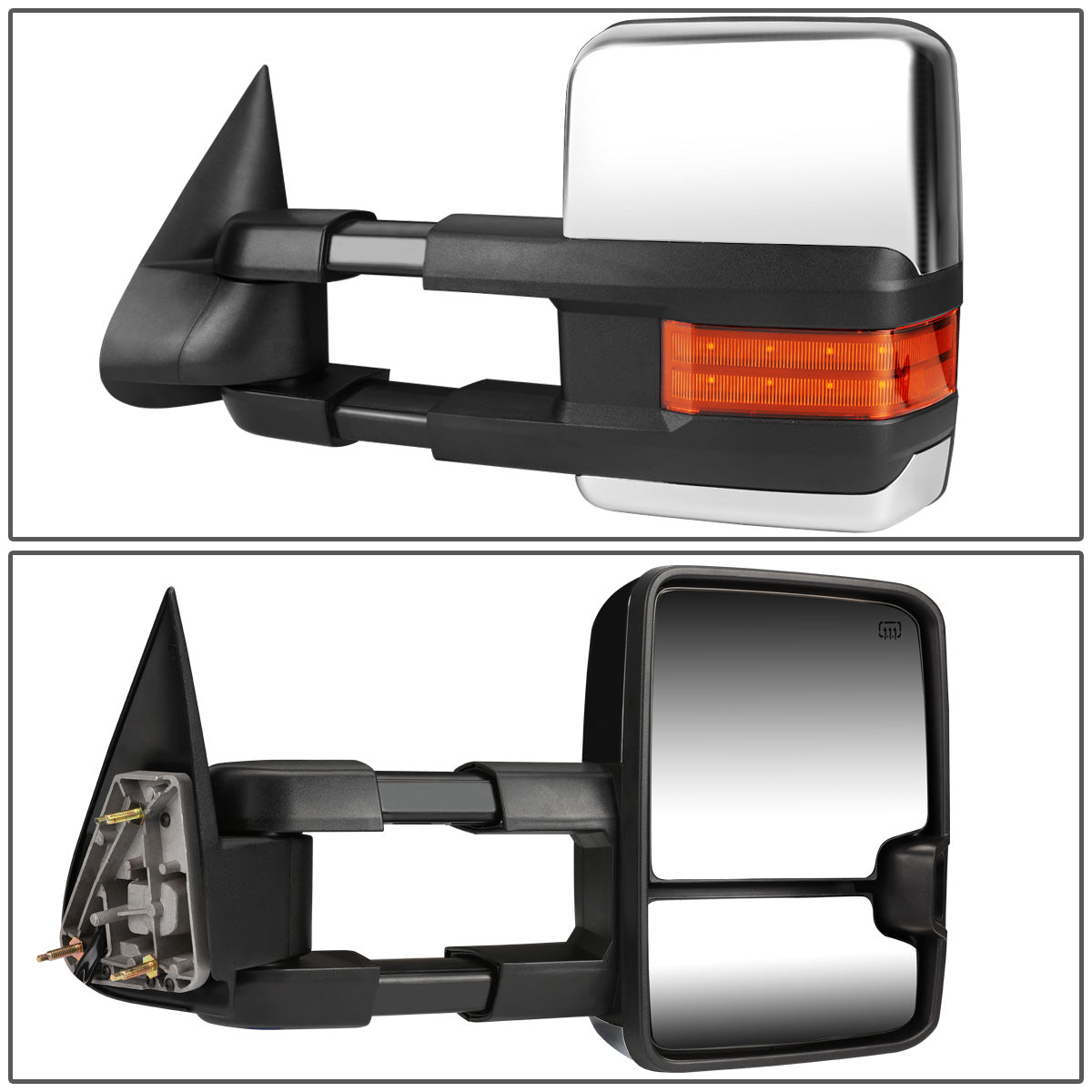 RETROVISORES EXTENDIBLES TOWING MIRROR - 03-06 CHEVY SILVERADO, GMC SIERRA, CHEVY TAHOE, CHEVY SUBURBAN, GMC YUKON, CADILLAC ESCALADE, CHEVY AVALANCHE / 2007 CHEVY SILVERADO CLASSIC, GMC SIERRA CLASSIC - PAIR - MANUAL W/O HEATED - AMBER SIGNAL - CHROME