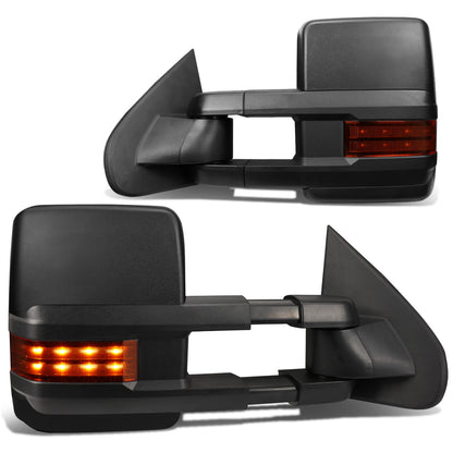 RETROVISORES EXTENDIBLES TOWING MIRROR - 03-06 CHEVY SILVERADO, GMC SIERRA, CHEVY TAHOE, CHEVY SUBURBAN, GMC YUKON, CADILLAC ESCALADE, CHEVY AVALANCHE / 2007 CHEVY SILVERADO CLASSIC, GMC SIERRA CLASSIC - PAIR - POWERED W/ HEATED - BLACK - LED AMBER SIGNAL