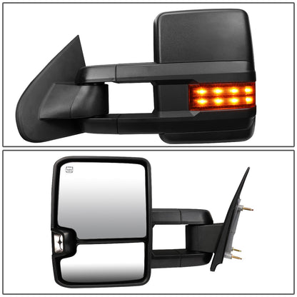 RETROVISORES EXTENDIBLES TOWING MIRROR - 03-06 CHEVY SILVERADO, GMC SIERRA, CHEVY TAHOE, CHEVY SUBURBAN, GMC YUKON, CADILLAC ESCALADE, CHEVY AVALANCHE / 2007 CHEVY SILVERADO CLASSIC, GMC SIERRA CLASSIC - PAIR - POWERED W/ HEATED - BLACK - LED AMBER SIGNAL