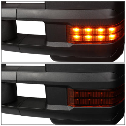 RETROVISORES EXTENDIBLES TOWING MIRROR - 03-06 CHEVY SILVERADO, GMC SIERRA, CHEVY TAHOE, CHEVY SUBURBAN, GMC YUKON, CADILLAC ESCALADE, CHEVY AVALANCHE / 2007 CHEVY SILVERADO CLASSIC, GMC SIERRA CLASSIC - PAIR - POWERED W/ HEATED - BLACK - LED AMBER SIGNAL