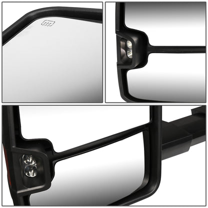 RETROVISORES EXTENDIBLES TOWING MIRROR - 03-06 CHEVY SILVERADO, GMC SIERRA, CHEVY TAHOE, CHEVY SUBURBAN, GMC YUKON, CADILLAC ESCALADE, CHEVY AVALANCHE / 2007 CHEVY SILVERADO CLASSIC, GMC SIERRA CLASSIC - PAIR - POWERED W/ HEATED - BLACK - LED AMBER SIGNAL