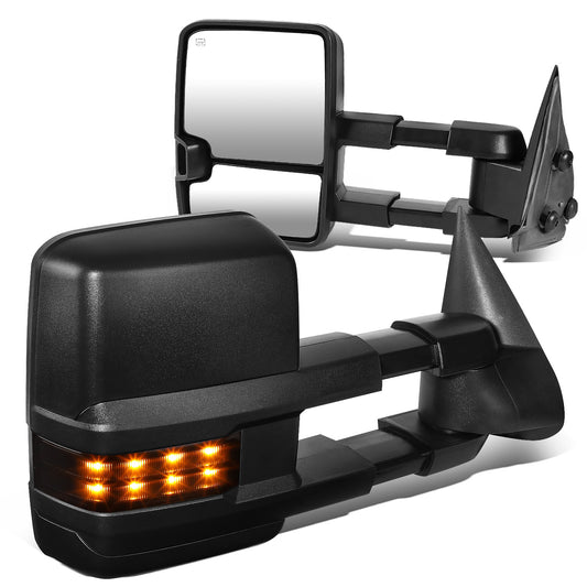 RETROVISORES EXTENDIBLES TOWING MIRROR - 03-06 CHEVY SILVERADO, GMC SIERRA, CHEVY TAHOE, CHEVY SUBURBAN, GMC YUKON, CADILLAC ESCALADE, CHEVY AVALANCHE / 2007 CHEVY SILVERADO CLASSIC, GMC SIERRA CLASSIC - PAIR - POWERED W/ HEATED - LED SMOKE SIGNAL - BLACK