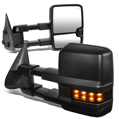 RETROVISORES EXTENDIBLES TOWING MIRROR - 03-06 CHEVY SILVERADO, GMC SIERRA, CHEVY TAHOE, CHEVY SUBURBAN, GMC YUKON, CADILLAC ESCALADE, CHEVY AVALANCHE / 2007 CHEVY SILVERADO CLASSIC, GMC SIERRA CLASSIC - PAIR - POWERED W/ HEATED - LED SMOKE SIGNAL - BLACK