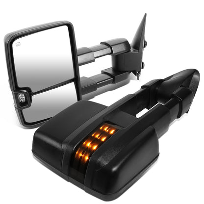 RETROVISORES EXTENDIBLES TOWING MIRROR - 03-06 CHEVY SILVERADO, GMC SIERRA, CHEVY TAHOE, CHEVY SUBURBAN, GMC YUKON, CADILLAC ESCALADE, CHEVY AVALANCHE / 2007 CHEVY SILVERADO CLASSIC, GMC SIERRA CLASSIC - PAIR - POWERED W/ HEATED - LED SMOKE SIGNAL - BLACK