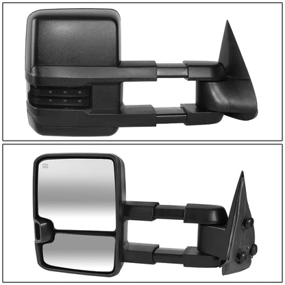 RETROVISORES EXTENDIBLES TOWING MIRROR - 03-06 CHEVY SILVERADO, GMC SIERRA, CHEVY TAHOE, CHEVY SUBURBAN, GMC YUKON, CADILLAC ESCALADE, CHEVY AVALANCHE / 2007 CHEVY SILVERADO CLASSIC, GMC SIERRA CLASSIC - PAIR - POWERED W/ HEATED - LED SMOKE SIGNAL - BLACK