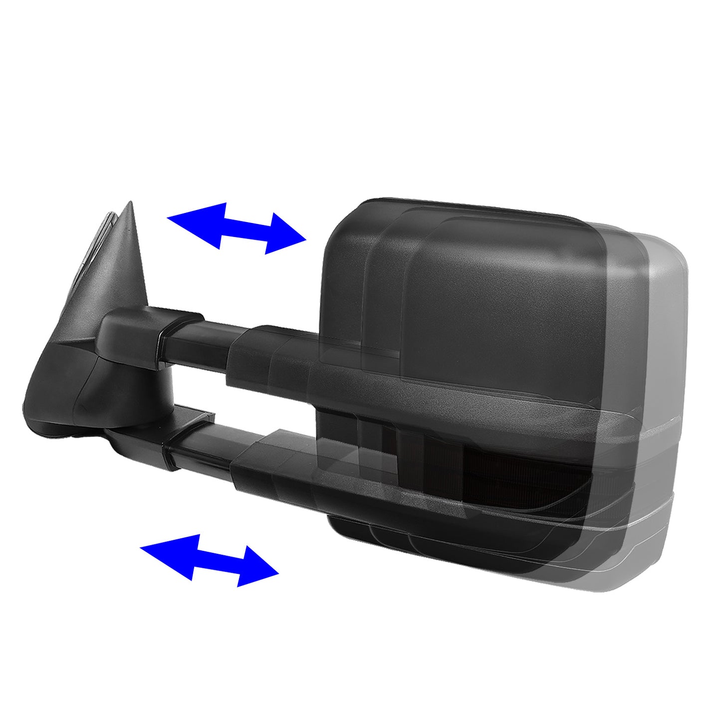 RETROVISORES EXTENDIBLES TOWING MIRROR - 03-06 CHEVY SILVERADO, GMC SIERRA, CHEVY TAHOE, CHEVY SUBURBAN, GMC YUKON, CADILLAC ESCALADE, CHEVY AVALANCHE / 2007 CHEVY SILVERADO CLASSIC, GMC SIERRA CLASSIC - PAIR - POWERED W/ HEATED - LED SMOKE SIGNAL - BLACK