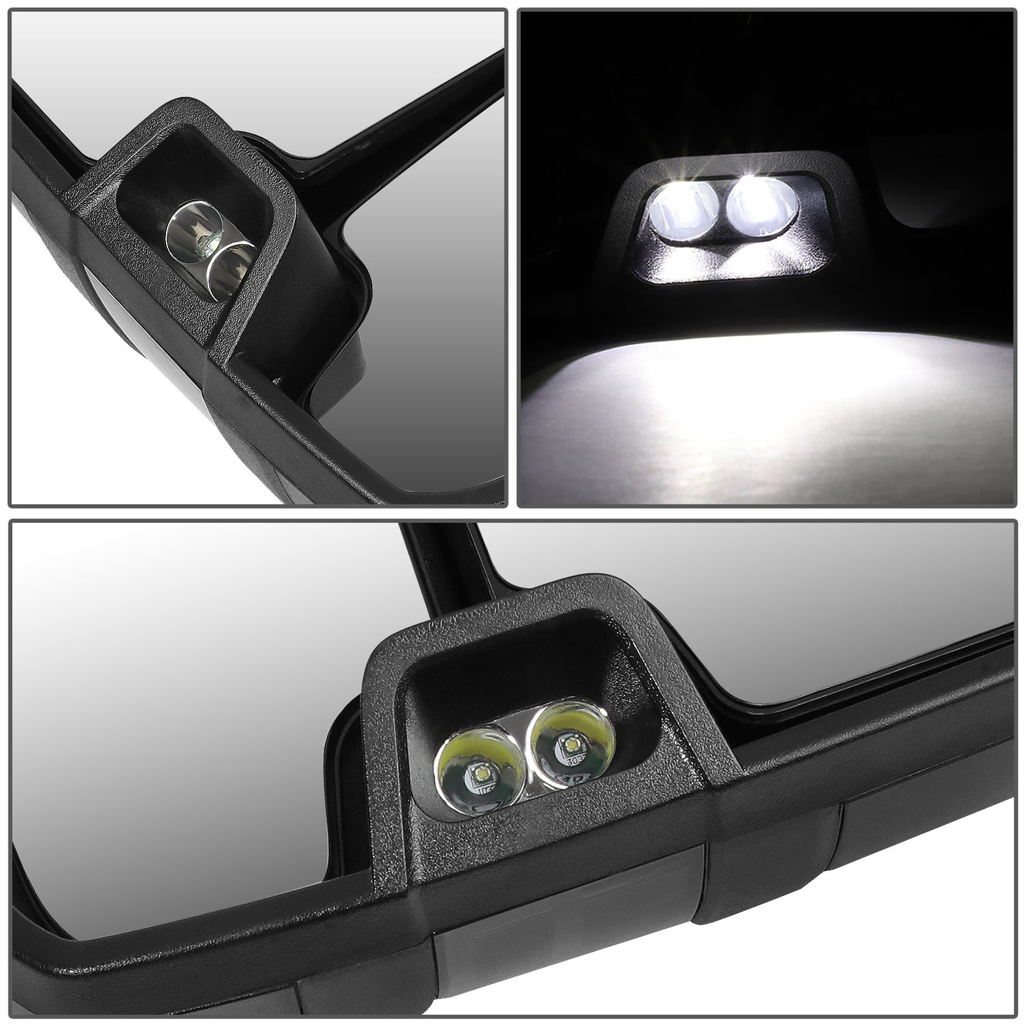 RETROVISORES EXTENDIBLES TOWING MIRROR - 03-06 CHEVY SILVERADO, GMC SIERRA, CHEVY TAHOE, CHEVY SUBURBAN, GMC YUKON, CADILLAC ESCALADE, CHEVY AVALANCHE / 2007 CHEVY SILVERADO CLASSIC, GMC SIERRA CLASSIC - PAIR - POWERED W/ HEATED - LED SMOKE SIGNAL - BLACK