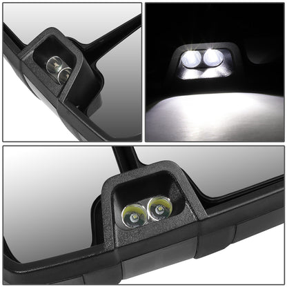 RETROVISORES EXTENDIBLES TOWING MIRROR - 03-06 CHEVY SILVERADO, GMC SIERRA, CHEVY TAHOE, CHEVY SUBURBAN, GMC YUKON, CADILLAC ESCALADE, CHEVY AVALANCHE / 2007 CHEVY SILVERADO CLASSIC, GMC SIERRA CLASSIC - PAIR - POWERED W/ HEATED - LED SMOKE SIGNAL - BLACK