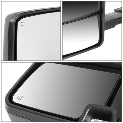 RETROVISORES EXTENDIBLES TOWING MIRROR - 03-06 CHEVY SILVERADO, GMC SIERRA, CHEVY TAHOE, CHEVY SUBURBAN, GMC YUKON, CADILLAC ESCALADE, CHEVY AVALANCHE / 2007 CHEVY SILVERADO CLASSIC, GMC SIERRA CLASSIC - PAIR - POWERED W/ HEATED - LED SMOKE SIGNAL - BLACK
