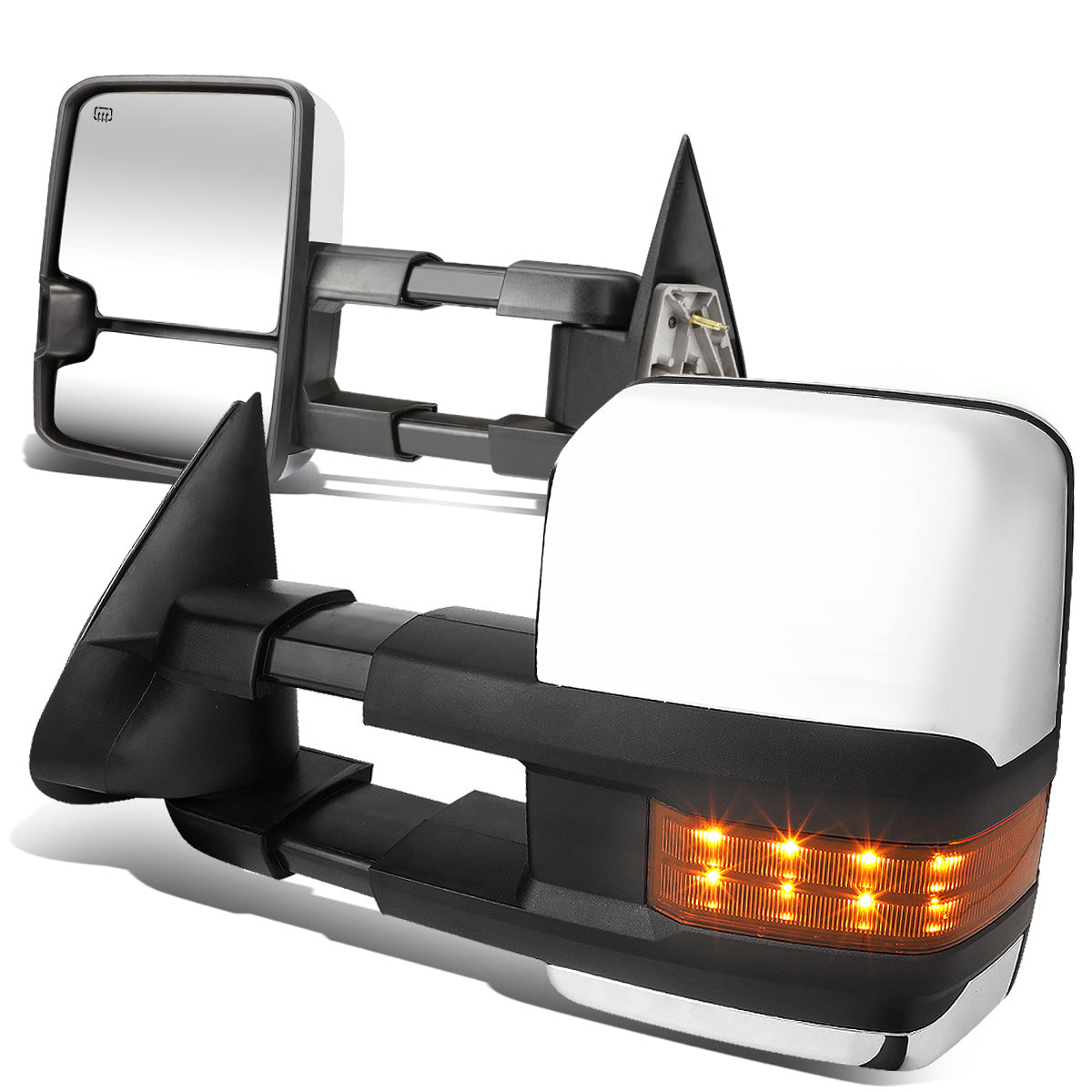 RETROVISORES EXTENDIBLES TOWING MIRROR - 03-06 CHEVY SILVERADO, GMC SIERRA, CHEVY TAHOE, CHEVY SUBURBAN, GMC YUKON, CADILLAC ESCALADE, CHEVY AVALANCHE / 2007 CHEVY SILVERADO CLASSIC, GMC SIERRA CLASSIC - PAIR - POWERED W/ HEATED - LED AMBER SIGNAL -