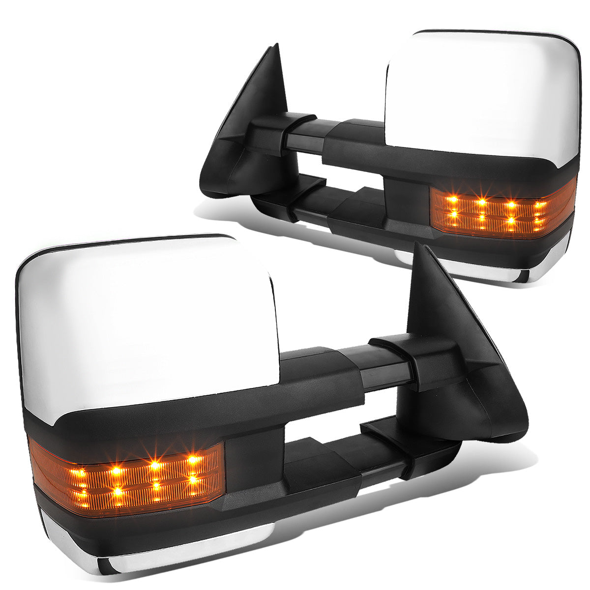 RETROVISORES EXTENDIBLES TOWING MIRROR - 03-06 CHEVY SILVERADO, GMC SIERRA, CHEVY TAHOE, CHEVY SUBURBAN, GMC YUKON, CADILLAC ESCALADE, CHEVY AVALANCHE / 2007 CHEVY SILVERADO CLASSIC, GMC SIERRA CLASSIC - PAIR - POWERED W/ HEATED - LED AMBER SIGNAL -