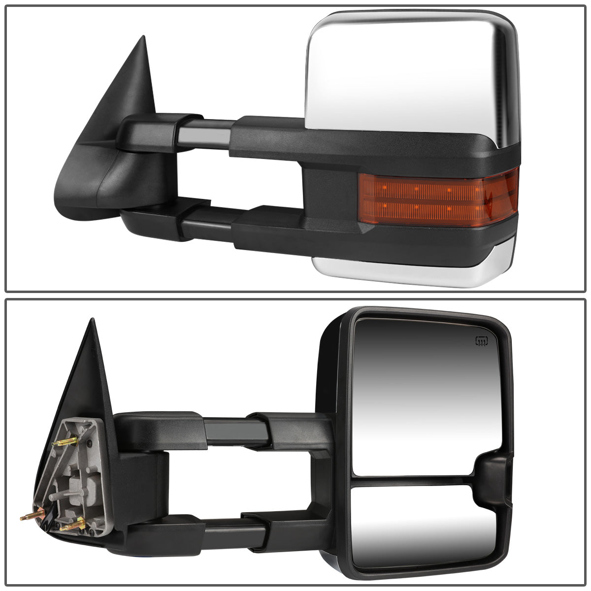 RETROVISORES EXTENDIBLES TOWING MIRROR - 03-06 CHEVY SILVERADO, GMC SIERRA, CHEVY TAHOE, CHEVY SUBURBAN, GMC YUKON, CADILLAC ESCALADE, CHEVY AVALANCHE / 2007 CHEVY SILVERADO CLASSIC, GMC SIERRA CLASSIC - PAIR - POWERED W/ HEATED - LED AMBER SIGNAL -