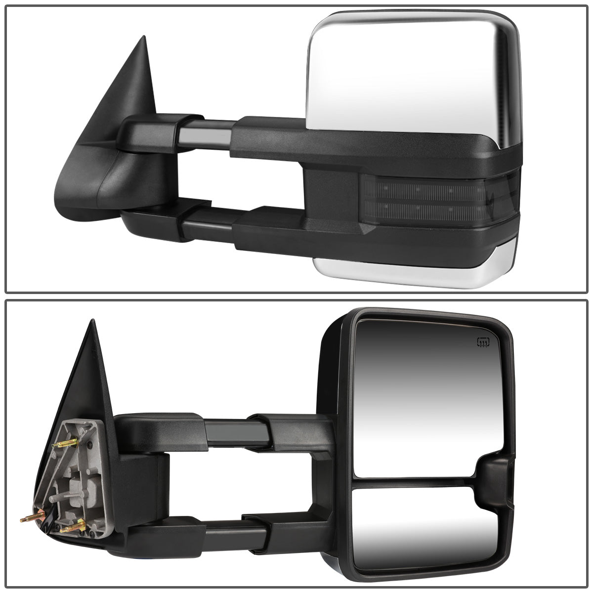 RETROVISORES EXTENDIBLES TOWING MIRROR - 03-06 CHEVY SILVERADO, GMC SIERRA, CHEVY TAHOE, CHEVY SUBURBAN, GMC YUKON, CADILLAC ESCALADE, CHEVY AVALANCHE / 2007 CHEVY SILVERADO CLASSIC, GMC SIERRA CLASSIC - PAIR - POWERED W/ HEATED - LED SMOKE SIGNAL -