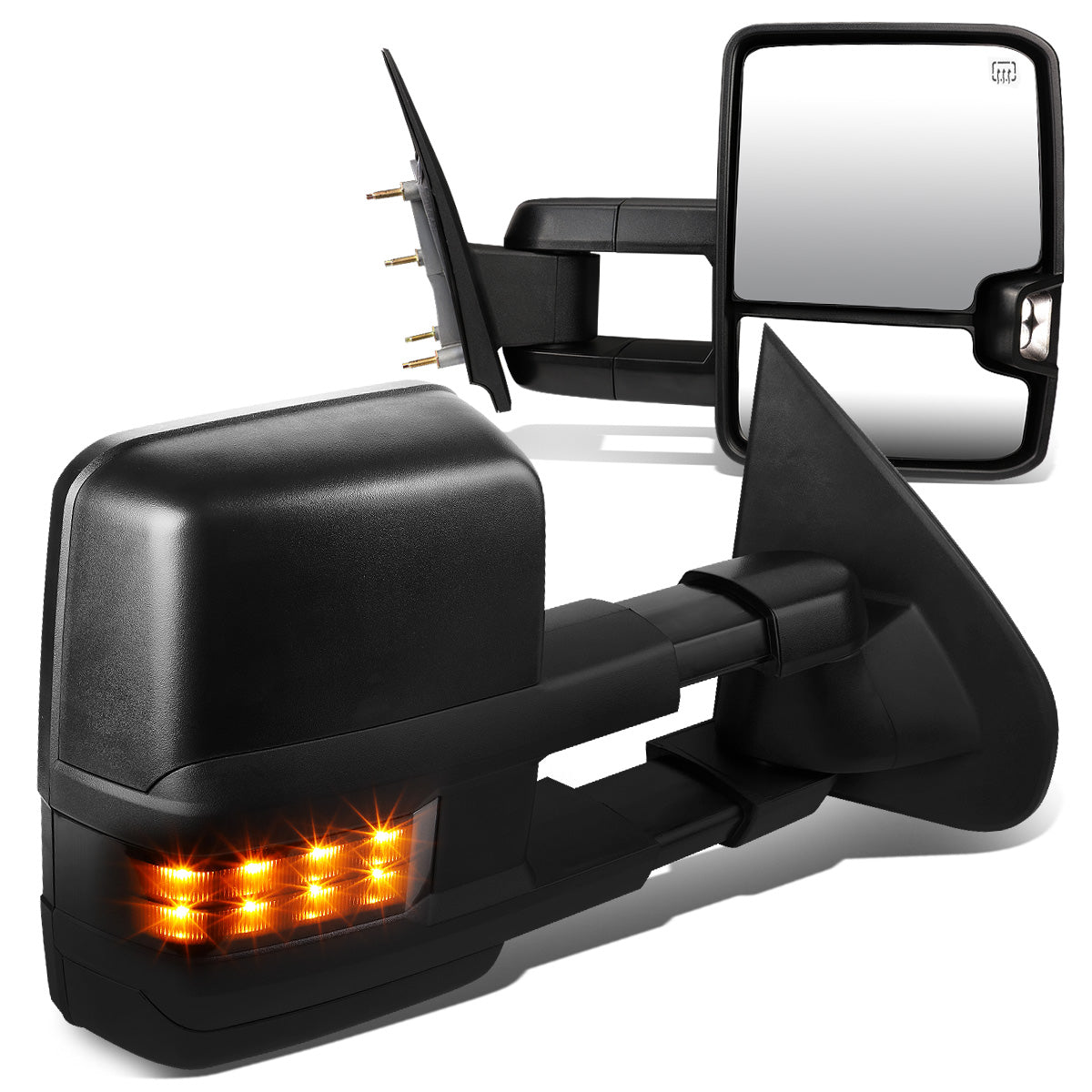 RETROVISORES EXTENDIBLES TOWING MIRROR - 14-17 CHEVY SILVERADO, GMC SIERRA 1500 / 15-17 CHEVY SILVERADO, GMC SIERRA 2500, 3500 - PAIR - POWERED W/ HEATED - LED SMOKE SIGNAL - BLACK