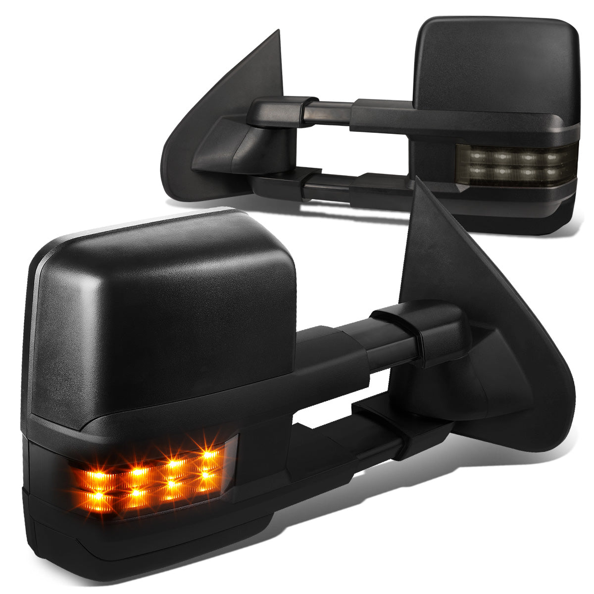 RETROVISORES EXTENDIBLES TOWING MIRROR - 14-17 CHEVY SILVERADO, GMC SIERRA 1500 / 15-17 CHEVY SILVERADO, GMC SIERRA 2500, 3500 - PAIR - POWERED W/ HEATED - LED SMOKE SIGNAL - BLACK