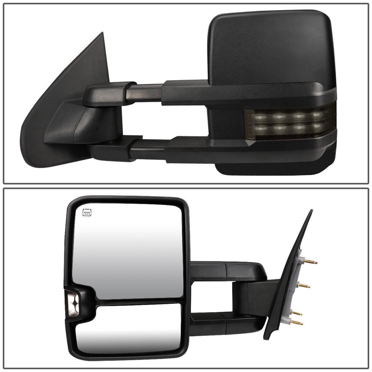 RETROVISORES EXTENDIBLES TOWING MIRROR - 14-17 CHEVY SILVERADO, GMC SIERRA 1500 / 15-17 CHEVY SILVERADO, GMC SIERRA 2500, 3500 - PAIR - POWERED W/ HEATED - LED SMOKE SIGNAL - BLACK