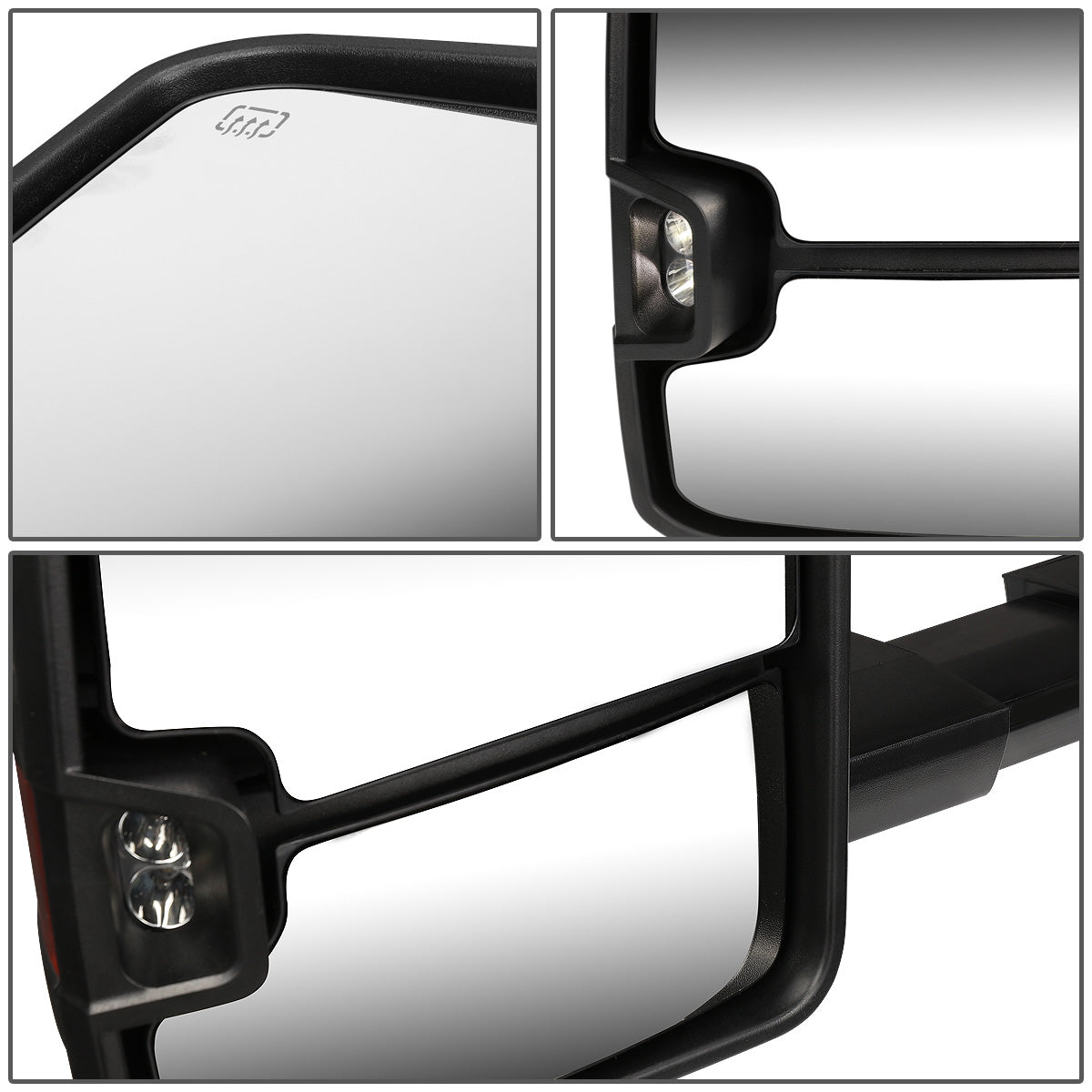 RETROVISORES EXTENDIBLES TOWING MIRROR - 14-17 CHEVY SILVERADO, GMC SIERRA 1500 / 15-17 CHEVY SILVERADO, GMC SIERRA 2500, 3500 - PAIR - POWERED W/ HEATED - LED SMOKE SIGNAL - BLACK