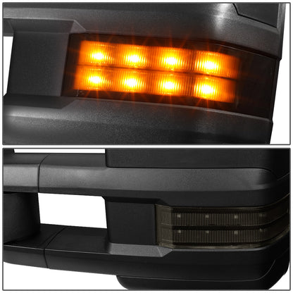 RETROVISORES EXTENDIBLES TOWING MIRROR - 14-17 CHEVY SILVERADO, GMC SIERRA 1500 / 15-17 CHEVY SILVERADO, GMC SIERRA 2500, 3500 - LEFT - POWERED W/ HEATED - LED SMOKE SIGNAL - BLACK