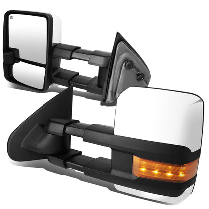 RETROVISORES EXTENDIBLES TOWING MIRROR - 14-ON CHEVY SILVERADO, GMC SIERRA 1500 / 15-17 CHEVY SILVERADO 2500, 3500, GMC SIERRA 2500, 3500 - PAIR - POWERED W/ HEATED - AMBER SIGNAL - CHROME