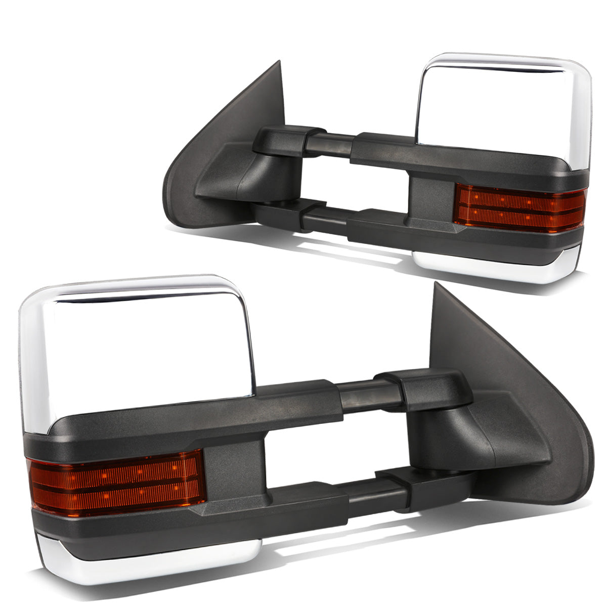 RETROVISORES EXTENDIBLES TOWING MIRROR - 14-ON CHEVY SILVERADO, GMC SIERRA 1500 / 15-17 CHEVY SILVERADO 2500, 3500, GMC SIERRA 2500, 3500 - PAIR - POWERED W/ HEATED - AMBER SIGNAL - CHROME