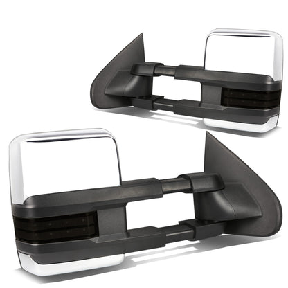 RETROVISORES EXTENDIBLES TOWING MIRROR - 14-ON CHEVY SILVERADO, GMC SIERRA 1500 / 15-17 CHEVY SILVERADO 2500, 3500, GMC SIERRA 2500, 3500 - PAIR - POWERED W/ HEATED - SMOKE SIGNAL - CHROME