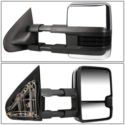 RETROVISORES EXTENDIBLES TOWING MIRROR - 14-ON CHEVY SILVERADO, GMC SIERRA 1500 / 15-17 CHEVY SILVERADO 2500, 3500, GMC SIERRA 2500, 3500 - PAIR - POWERED W/ HEATED - SMOKE SIGNAL - CHROME