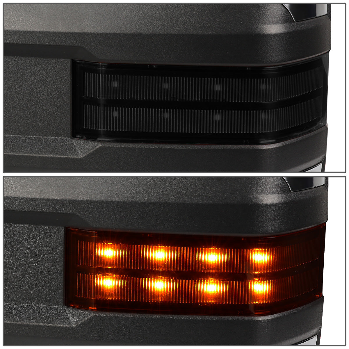 RETROVISORES EXTENDIBLES TOWING MIRROR - 14-ON CHEVY SILVERADO, GMC SIERRA 1500 / 15-17 CHEVY SILVERADO 2500, 3500, GMC SIERRA 2500, 3500 - PAIR - POWERED W/ HEATED - SMOKE SIGNAL - CHROME