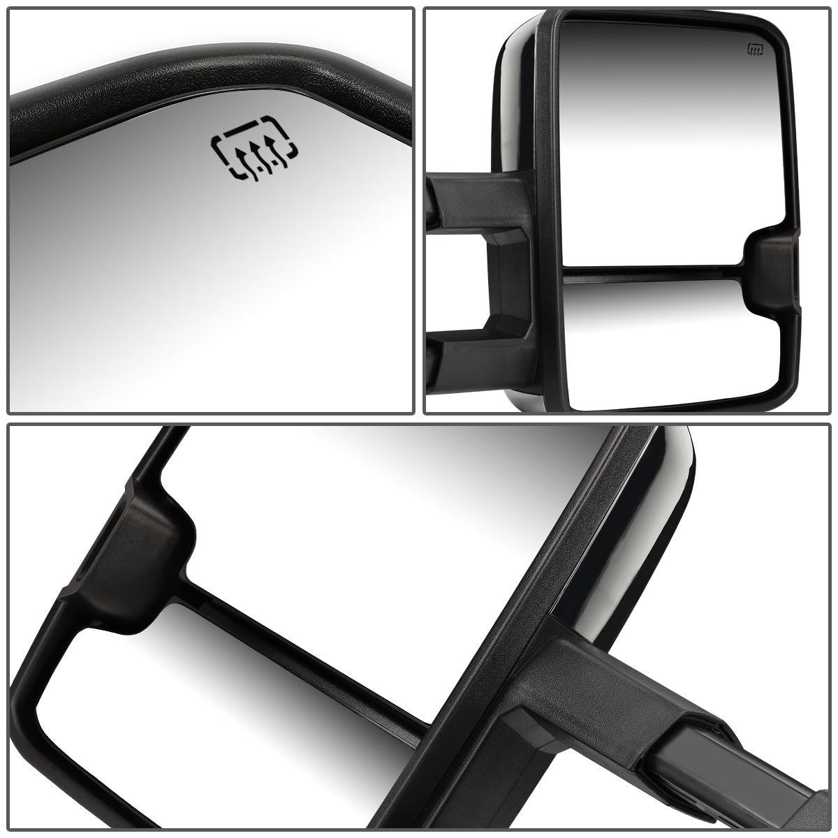 RETROVISORES EXTENDIBLES TOWING MIRROR - 14-ON CHEVY SILVERADO, GMC SIERRA 1500 / 15-17 CHEVY SILVERADO 2500, 3500, GMC SIERRA 2500, 3500 - PAIR - POWERED W/ HEATED - SMOKE SIGNAL - CHROME