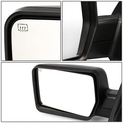 RETROVISORES EXTENDIBLES TOWING MIRROR - 04-14 FORD F-150 - LEFT - POWERED W/ HEATED W/O SIGNAL - BLACK