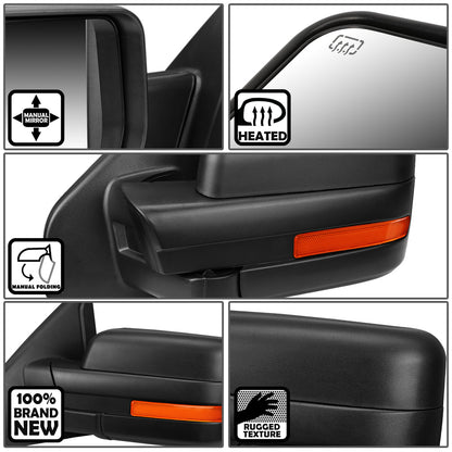 RETROVISORES EXTENDIBLES TOWING MIRROR - 04-14 FORD F-150 - LEFT - POWERED W/ HEATED W/O SIGNAL - BLACK