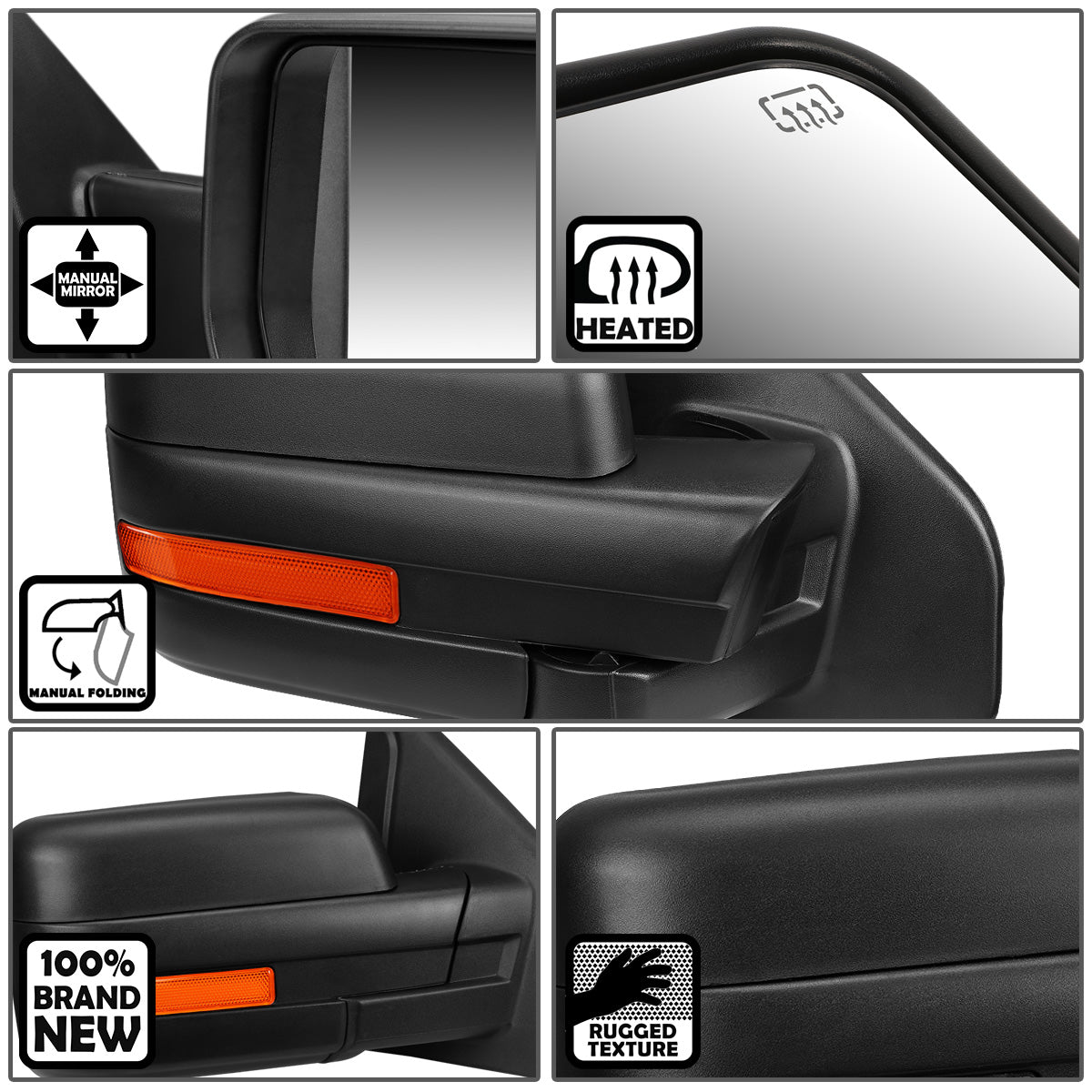 RETROVISORES EXTENDIBLES TOWING MIRROR - 04-14 FORD F-150 - RIGHT - POWERED W/ HEATED W/O SIGNAL - BLACK