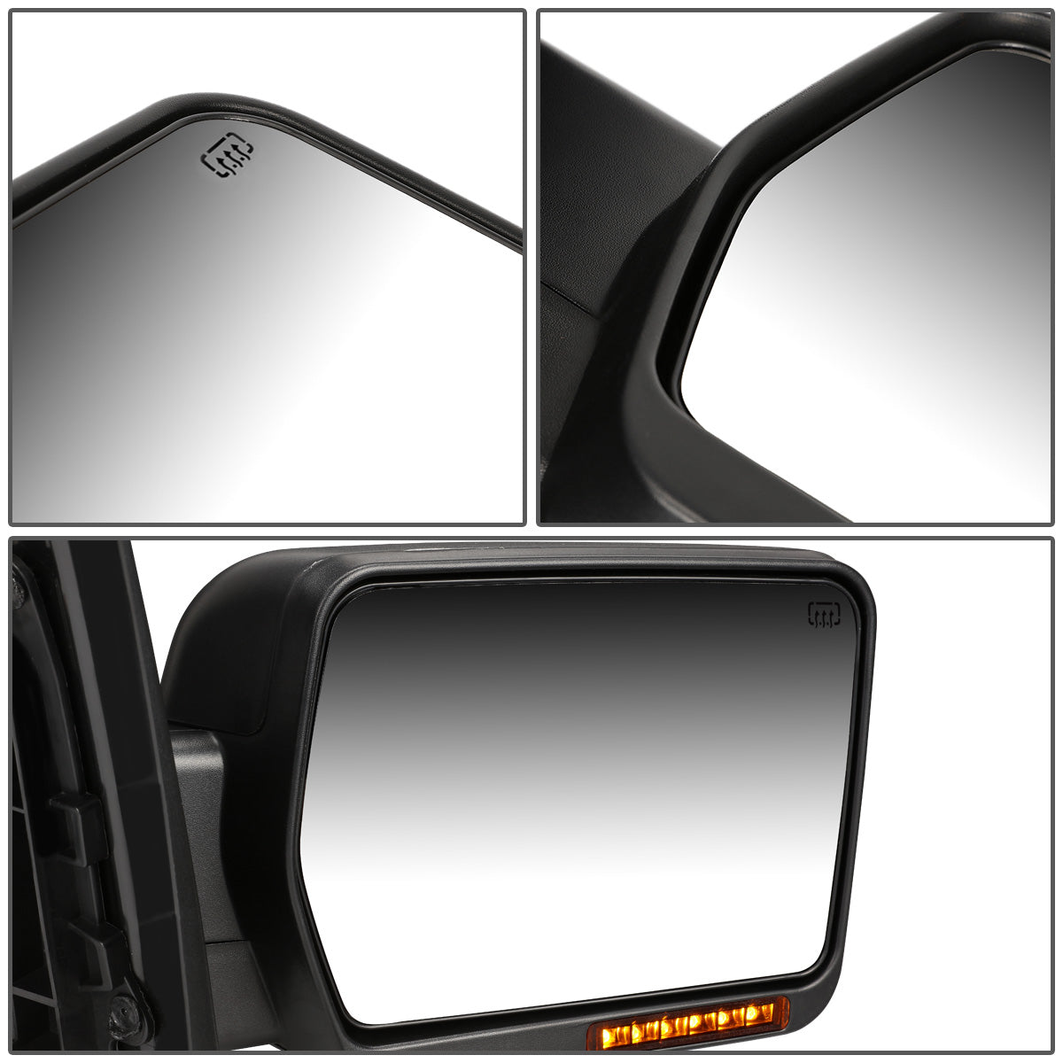 RETROVISORES EXTENDIBLES TOWING MIRROR - 04-14 FORD F-150 - RIGHT - POWERED W/ HEATED - AMBER SIGNAL - BLACK