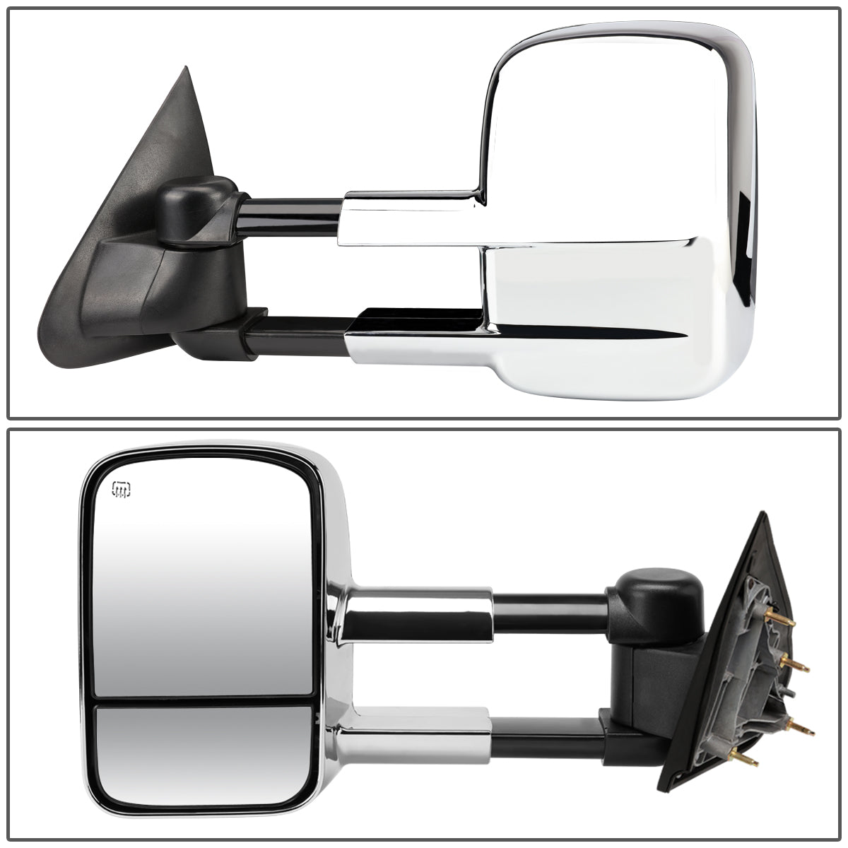 RETROVISORES EXTENDIBLES TOWING MIRROR - 14-18 CHEVY SILVERADO 1500 / 14-20 GMC SIERRA 1500 / 15-20 CHEVY SILVERADO 2500HD, 3500HD, GMC SIERRA 2500HD, 3500HD - PAIR - POWERED W/ HEATED - CHROME