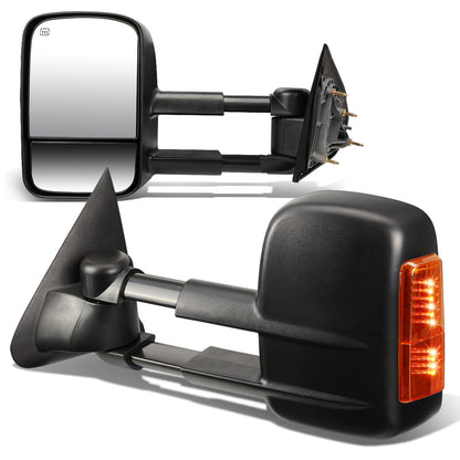 RETROVISORES EXTENDIBLES TOWING MIRROR - 14-18 CHEVY SILVERADO 1500 / 14-20 GMC SIERRA 1500 / 15-20 CHEVY SILVERADO 2500HD, 3500HD, GMC SIERRA 2500HD, 3500HD - PAIR - POWERED W/ HEATED - BLACK - AMBER SIGNAL