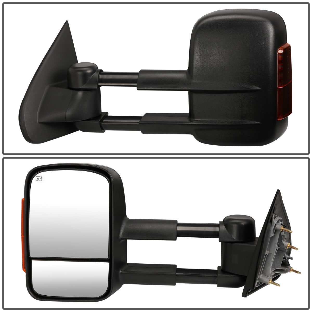 RETROVISORES EXTENDIBLES TOWING MIRROR - 14-18 CHEVY SILVERADO 1500 / 14-20 GMC SIERRA 1500 / 15-20 CHEVY SILVERADO 2500HD, 3500HD, GMC SIERRA 2500HD, 3500HD - PAIR - POWERED W/ HEATED - BLACK - AMBER SIGNAL