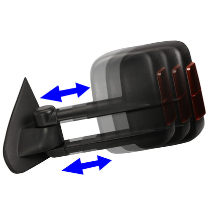 RETROVISORES EXTENDIBLES TOWING MIRROR - 14-18 CHEVY SILVERADO 1500 / 14-20 GMC SIERRA 1500 / 15-20 CHEVY SILVERADO 2500HD, 3500HD, GMC SIERRA 2500HD, 3500HD - PAIR - POWERED W/ HEATED - BLACK - AMBER SIGNAL