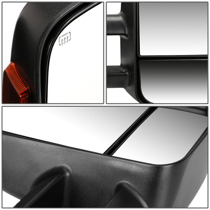 RETROVISORES EXTENDIBLES TOWING MIRROR - 14-18 CHEVY SILVERADO 1500 / 14-20 GMC SIERRA 1500 / 15-20 CHEVY SILVERADO 2500HD, 3500HD, GMC SIERRA 2500HD, 3500HD - PAIR - POWERED W/ HEATED - BLACK - AMBER SIGNAL