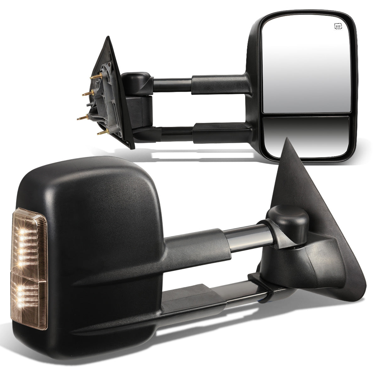 RETROVISORES EXTENDIBLES TOWING MIRROR - 14-18 CHEVY SILVERADO 1500 / 14-20 GMC SIERRA 1500 / 15-20 CHEVY SILVERADO 2500HD, 3500HD, GMC SIERRA 2500HD, 3500HD - PAIR - POWERED W/ HEATED - SMOKE SIGNAL - BLACK