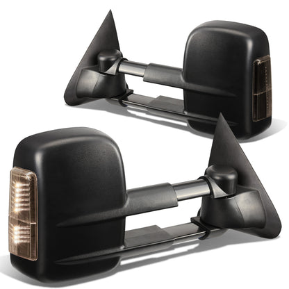 RETROVISORES EXTENDIBLES TOWING MIRROR - 14-18 CHEVY SILVERADO 1500 / 14-20 GMC SIERRA 1500 / 15-20 CHEVY SILVERADO 2500HD, 3500HD, GMC SIERRA 2500HD, 3500HD - PAIR - POWERED W/ HEATED - SMOKE SIGNAL - BLACK