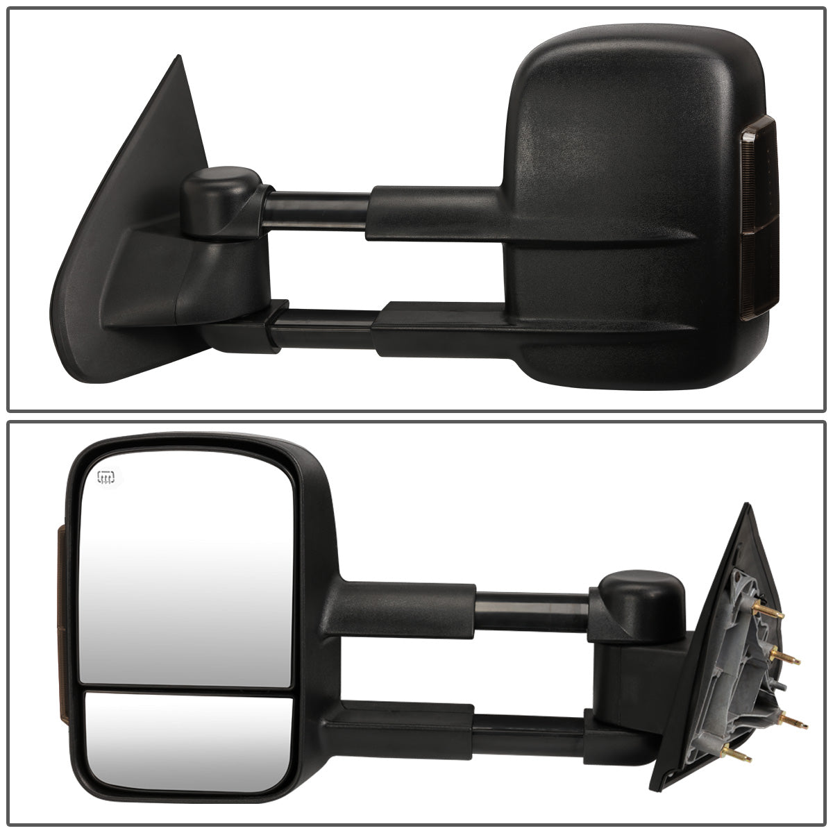 RETROVISORES EXTENDIBLES TOWING MIRROR - 14-18 CHEVY SILVERADO 1500 / 14-20 GMC SIERRA 1500 / 15-20 CHEVY SILVERADO 2500HD, 3500HD, GMC SIERRA 2500HD, 3500HD - PAIR - POWERED W/ HEATED - SMOKE SIGNAL - BLACK