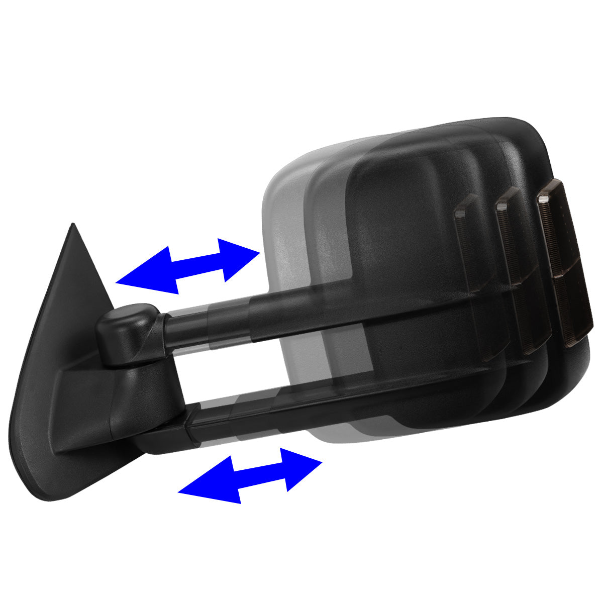 RETROVISORES EXTENDIBLES TOWING MIRROR - 14-18 CHEVY SILVERADO 1500 / 14-20 GMC SIERRA 1500 / 15-20 CHEVY SILVERADO 2500HD, 3500HD, GMC SIERRA 2500HD, 3500HD - PAIR - POWERED W/ HEATED - SMOKE SIGNAL - BLACK
