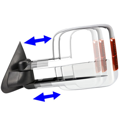 RETROVISORES EXTENDIBLES TOWING MIRROR - 14-18 CHEVY SILVERADO 1500 / 14-20 GMC SIERRA 1500 / 15-20 CHEVY SILVERADO 2500HD, 3500HD, GMC SIERRA 2500HD, 3500HD - PAIR - POWERED W/ HEATED - AMBER SIGNAL - CHROME