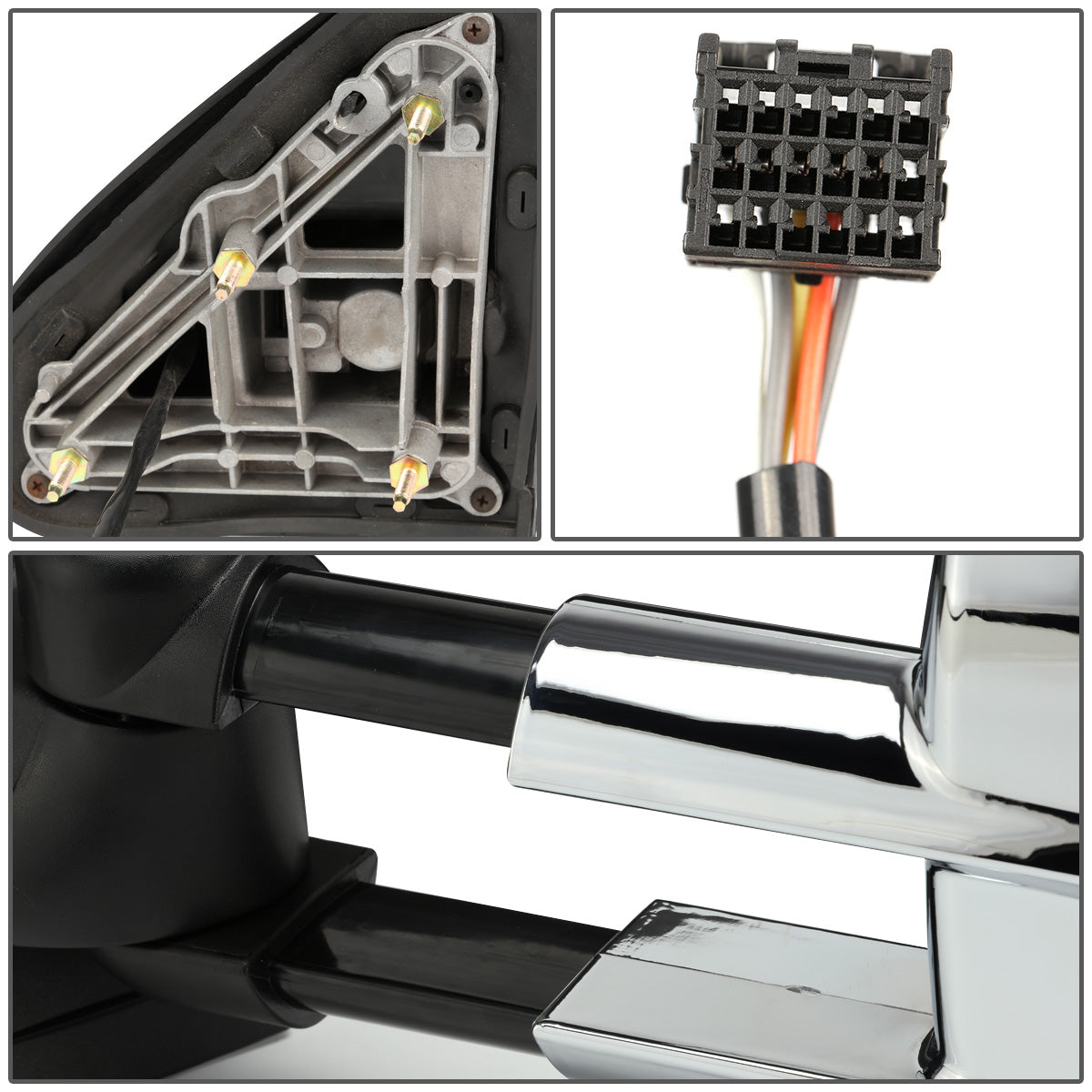 RETROVISORES EXTENDIBLES TOWING MIRROR - 14-18 CHEVY SILVERADO 1500 / 14-20 GMC SIERRA 1500 / 15-20 CHEVY SILVERADO 2500HD, 3500HD, GMC SIERRA 2500HD, 3500HD - PAIR - POWERED W/ HEATED - AMBER SIGNAL - CHROME