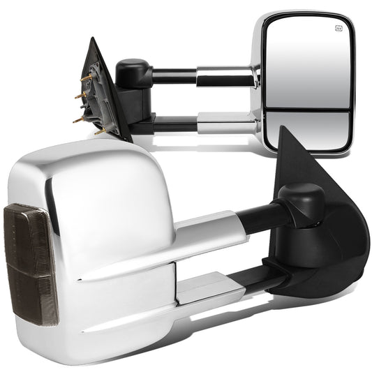 RETROVISORES EXTENDIBLES TOWING MIRROR - 14-18 CHEVY SILVERADO 1500 / 14-20 GMC SIERRA 1500 / 15-20 CHEVY SILVERADO 2500HD, 3500HD, GMC SIERRA 2500HD, 3500HD - PAIR - POWERED W/ HEATED - SMOKE SIGNAL - CHROME
