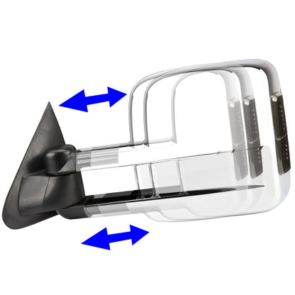 RETROVISORES EXTENDIBLES TOWING MIRROR - 14-18 CHEVY SILVERADO 1500 / 14-20 GMC SIERRA 1500 / 15-20 CHEVY SILVERADO 2500HD, 3500HD, GMC SIERRA 2500HD, 3500HD - PAIR - POWERED W/ HEATED - SMOKE SIGNAL - CHROME