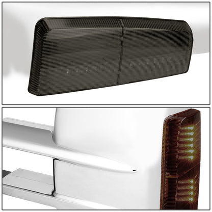 RETROVISORES EXTENDIBLES TOWING MIRROR - 14-18 CHEVY SILVERADO 1500 / 14-20 GMC SIERRA 1500 / 15-20 CHEVY SILVERADO 2500HD, 3500HD, GMC SIERRA 2500HD, 3500HD - PAIR - POWERED W/ HEATED - SMOKE SIGNAL - CHROME