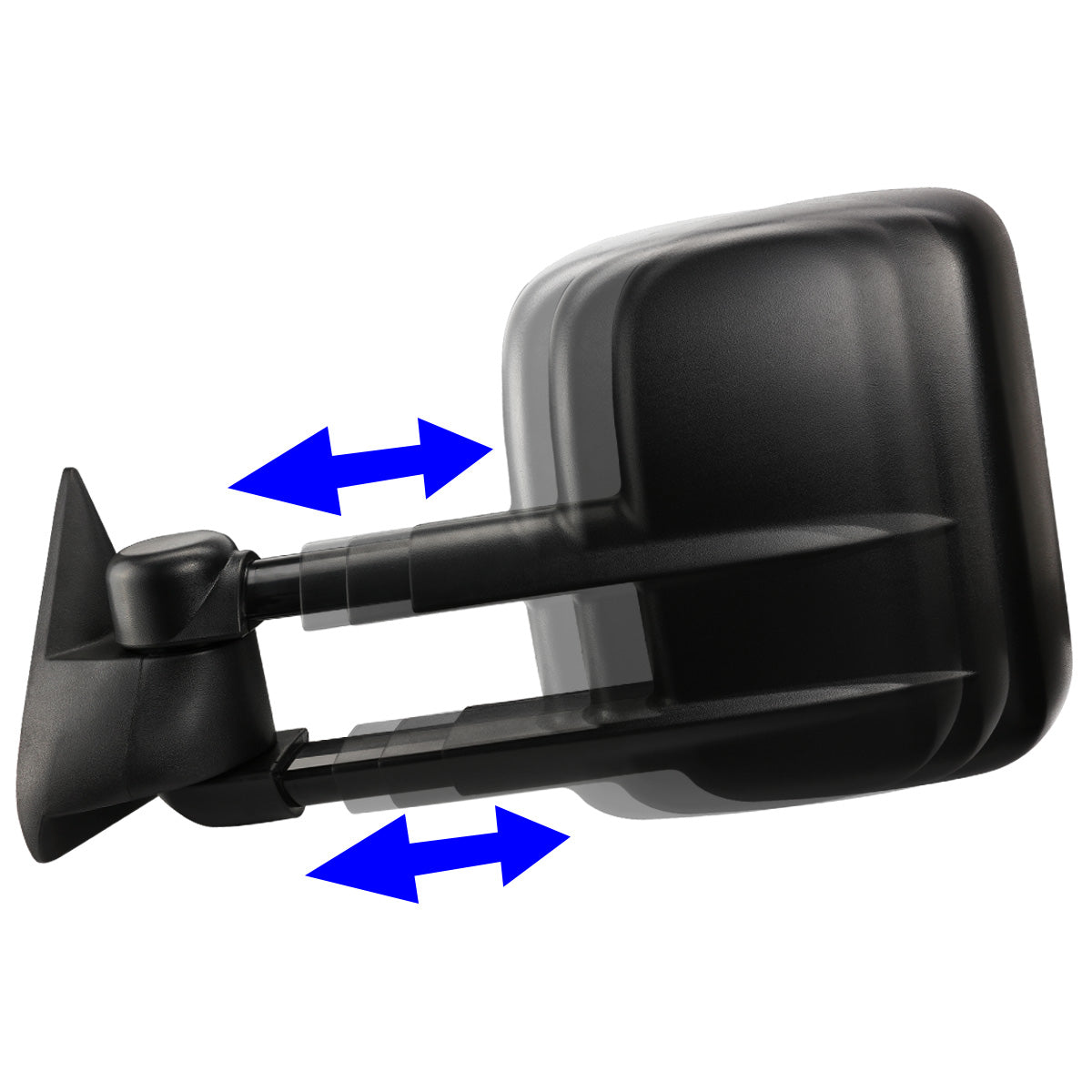 RETROVISORES EXTENDIBLES TOWING MIRROR - 99-02 CHEVY SILVERADO 1500, 2500, 3500, GMC SIERRA 1500, 2500, 3500 / 00-02 CHEVY TAHOE, CHEVY SUBURBAN 1500, 2500, GMC YUKON - PAIR - POWERED W/ HEATED W/O SIGNAL - BLACK