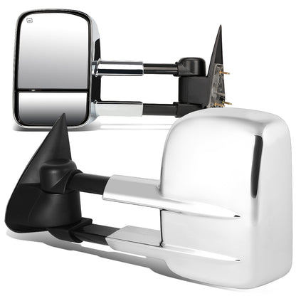 RETROVISORES EXTENDIBLES TOWING MIRROR - 99-02 CHEVY SILVERADO 1500, 2500, 3500, GMC SIERRA 1500, 2500, 3500 / 00-02 CHEVY TAHOE, CHEVY SUBURBAN 1500, 2500, GMC YUKON - PAIR - POWERED W/ HEATED W/O SIGNAL - CHROME