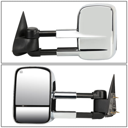 RETROVISORES EXTENDIBLES TOWING MIRROR - 99-02 CHEVY SILVERADO 1500, 2500, 3500, GMC SIERRA 1500, 2500, 3500 / 00-02 CHEVY TAHOE, CHEVY SUBURBAN 1500, 2500, GMC YUKON - PAIR - POWERED W/ HEATED W/O SIGNAL - CHROME